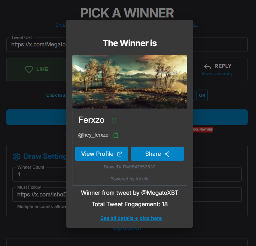 Congrats <a href="/hey_ferxzo/">Ferxzo.vibe</a> you won this Giveaway. Send me your Address by dm. 

Draw ID: 1749847653530