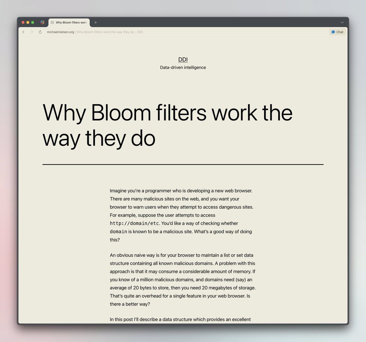 vivekgalatage's tweet image. A Bloom filter is a space-efficient, probabilistic data structure for testing if something’s in a set, with no false negatives. Used in many applications, including browsers.
This article is an excellent read on this subject, and the interactive demo is on another website.…