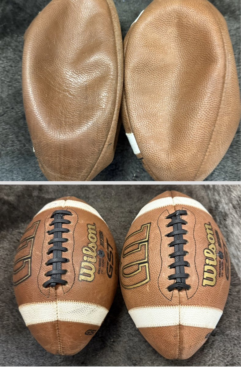 2 footballs repaired for Tyler O’Brien, a kicker for Quince Orchard High School in Maryland.  If you need this service, contact me.
CoachSedFBRepair.com