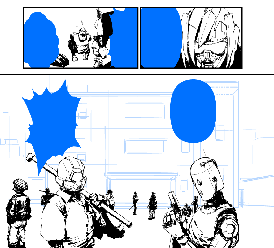 WIP.
原作ブルアカ世界には悪人のロボがいっぱいいるので、こういうロボチンピラを沢山描いてもいいんですよ。 