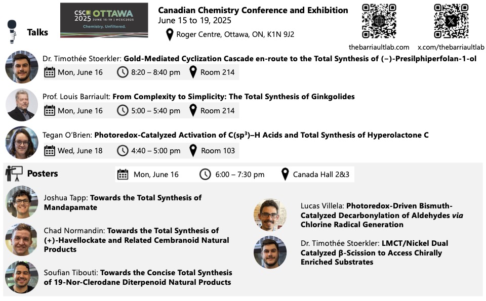The Barriault Lab (@thebarriaultlab) on Twitter photo We’re excited for #CSC2025 next week! Come see what our group has been working on, featuring talks by Tim, Louis, and Tegan, and posters presented by Josh, Chad, Soufian, Lucas, and Tim. <a href="/CIC_ChemInst/">Chemical Institute of Canada</a> We’re excited for #CSC2025 next week! Come see what our group has been working on, featuring talks by Tim, Louis, and Tegan, and posters presented by Josh, Chad, Soufian, Lucas, and Tim. <a href="/CIC_ChemInst/">Chemical Institute of Canada</a>