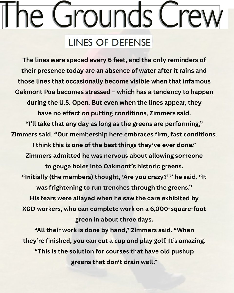 An oldie but a goodie article; Lines of Defense, from TurfNet, The Magazine July 2007. You can see the light lines where XGD Drainage was installed on the green. We have since completed all the greens at Oakmont Country Club. If XGD didn't install your drainage, it's not XGD!
