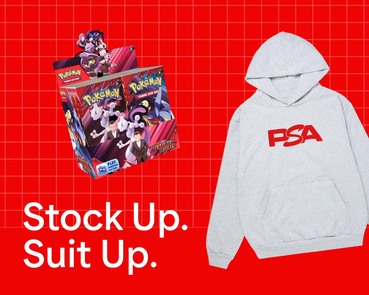 Sealed product has made its Team Store debut alongside a special offer ending June 30.

Buy any box or Vaulted display, get 15% off apparel.

✅ Pokémon SV: Destined Rivals
✅ 2024 Prizm Basketball
✅ 2025 Bowman Baseball

More to come.

🔗 store.psacard.com