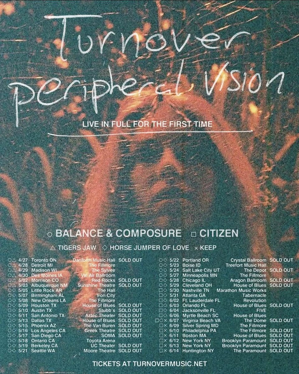 HowWeAreupdates's tweet image. Tomorrow night!! @turnoverva Peripheral Vision 10 Year Anniversary with @citizentheband and @KeepVA at a sold out @TheParamountNY in Huntington, NY

#turnover #citizentheband #keepva #peripheralvision #paramountny #huntingtonny