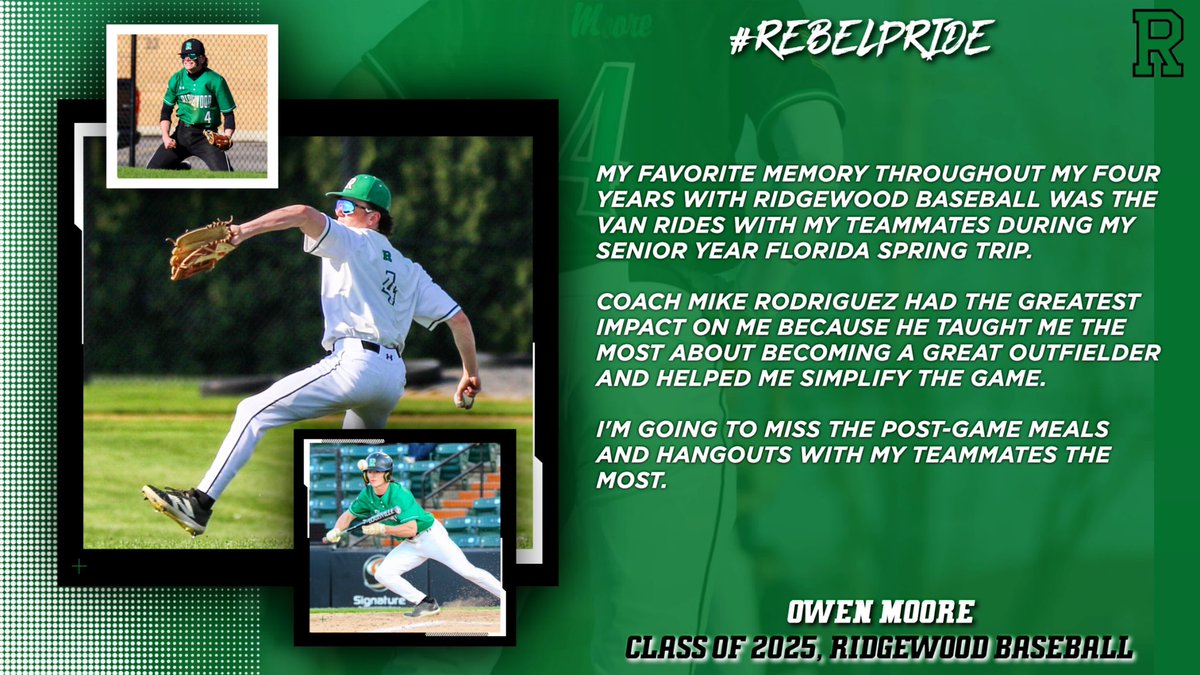 Thank you for everything, Owen! Remember this will always be your program and keep working to be great in all you do! 
#RidgewoodBaseballPride #SeniorReflections