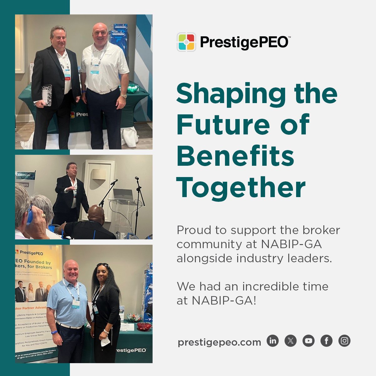 PrestigePEO's tweet image. Huge thanks to NABIP-GA for hosting such a valuable event!
Our CEO Andrew Lubash, Director of Sales Tom Flavin, and BDM Michelle Hill had a fantastic time connecting with brokers and championing their success.
Proud to support and grow with the broker community!