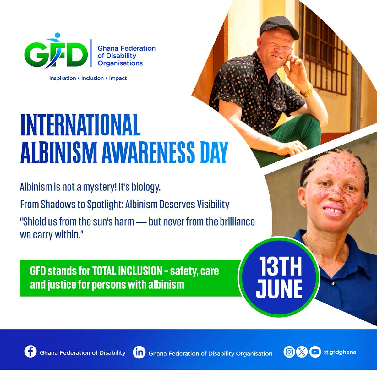 GFD MARKS INTERNATIONAL ALBINISM AWARENESS DAY 

Today is International Albinism Awareness Day 🙌🏾🙌🏾— a moment to celebrate courage, confront ignorance, and commit to justice.

Albinism is a genetic condition, not a curse. 
It is not something to fear or stigmatize. 

Persons with