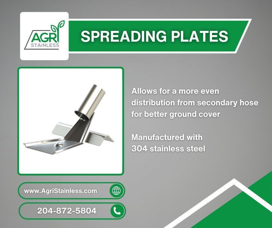 Our Spreading Plates are made with stainless steel and allow for a more even distribution from secondary hose for better ground cover!

It's a small change to your seeder than can make a big difference in the short and long term.

☎️ 204-872-5804
AgriStainless.com