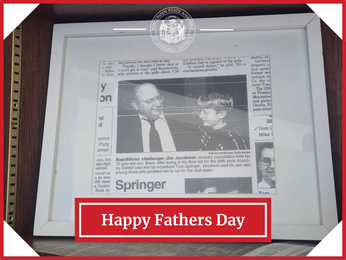 I know for certain that I would not be where I am today without the influence of my father. I keep a photo of us framed in my office in Madison to remind me of the lessons he taught me about everything from parenting to public service.

Happy Father's Day!