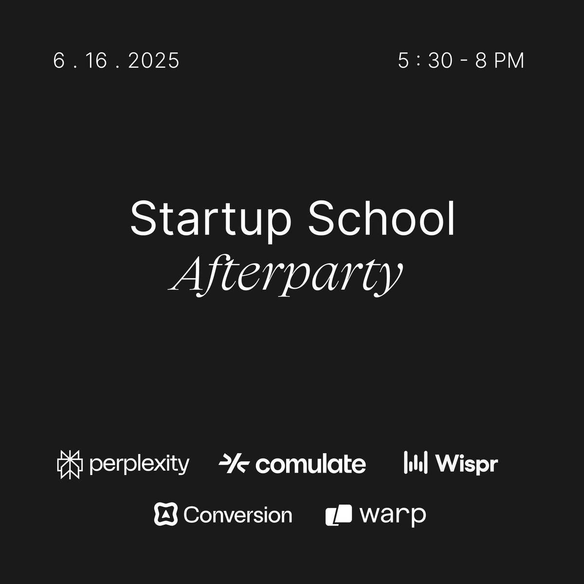 sathvik (@vikvang1) on Twitter photo Ok it’s happening
And we’re joined by some friends at Comulate, <a href="/warpdotdev/">Warp</a>, <a href="/WisprFlow/">Wispr Flow</a>, and <a href="/tryconversion/">Conversion</a>.
RSVP to see an exclusive sneak peek of what we’ve been up to (hint: ☄️)
Link below Ok it’s happening
And we’re joined by some friends at Comulate, <a href="/warpdotdev/">Warp</a>, <a href="/WisprFlow/">Wispr Flow</a>, and <a href="/tryconversion/">Conversion</a>.
RSVP to see an exclusive sneak peek of what we’ve been up to (hint: ☄️)
Link below
