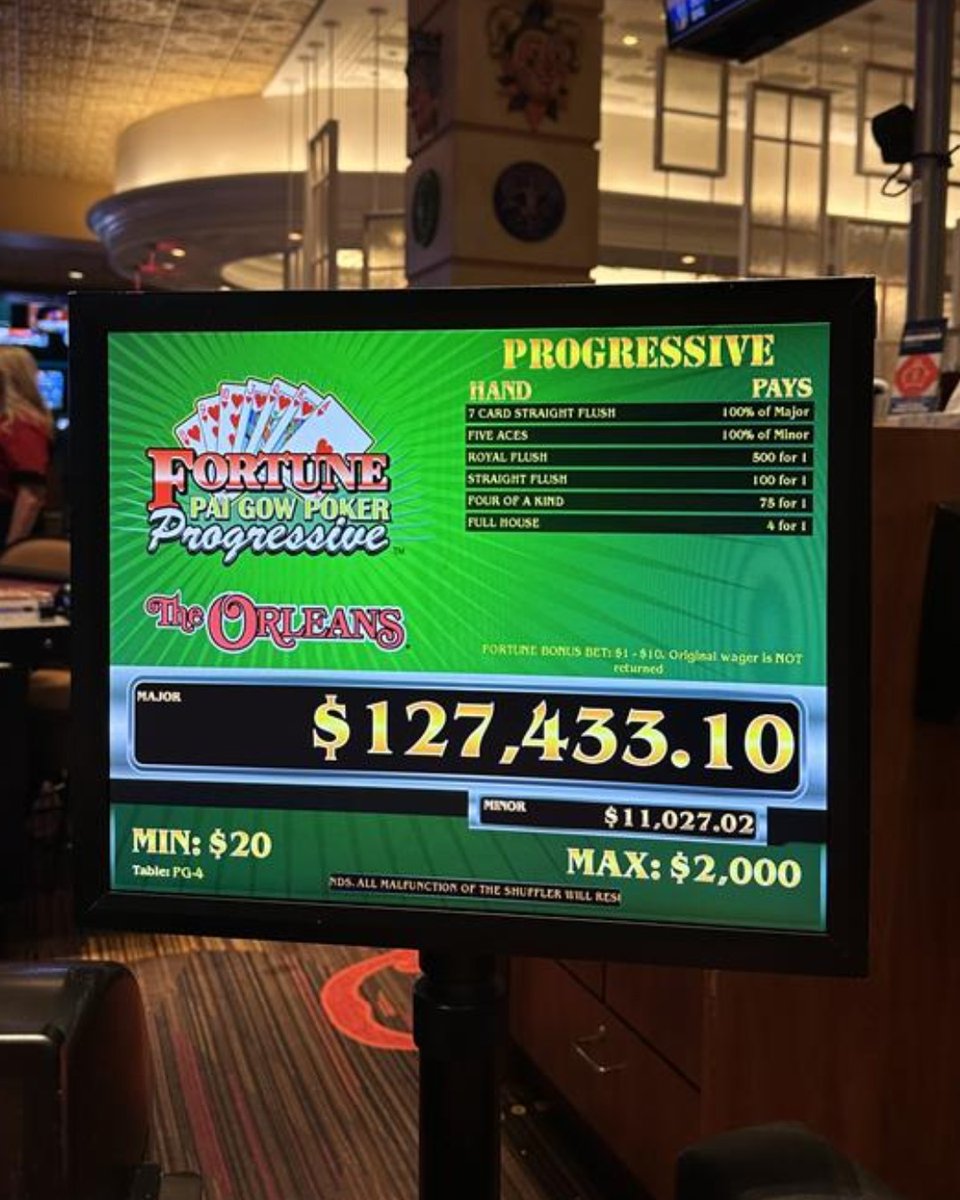 The Pai Gow Jackpot is back in the triple digits! 💥 
Now’s your chance to take home a massive win—come test your luck today! 🍀🀄 

#OrleansCasino #PaiGowJackpot #VegasWins