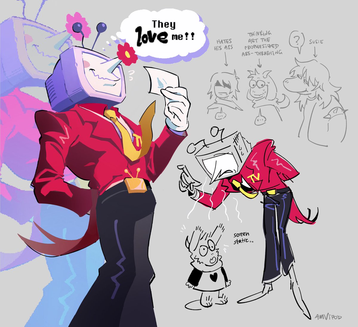 amvipod's tweet image. #deltarune #deltarunespoilers #tenna
i didnt just “watch TV Time” i sat my blue ass down and LISTENED