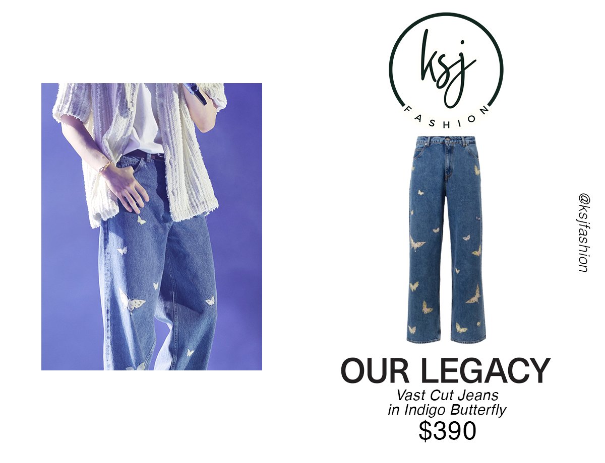 jin wears the vast cut jeans in indigo butterly by our legacy / $390.