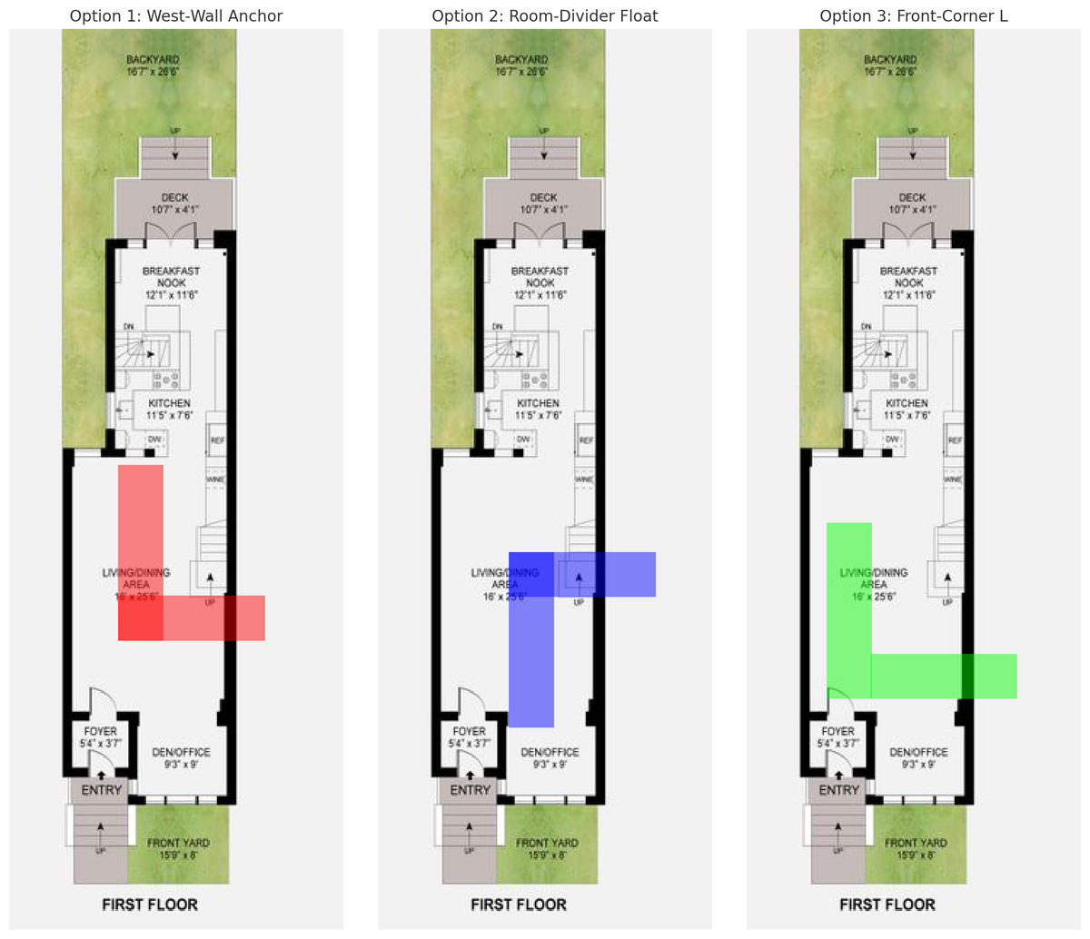 I asked ChatGPT for advice on how we should arrange an L-shaped couch in a floor plan. It gave me 3 options. AGI is right around the corner, guys!