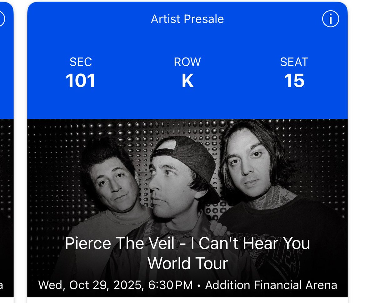 hey ptvtwt, would anyone be interested in these tickets for the orlando show in October? they’re $100 each but I thought they were pretty good seats lol I’m just not able to go anymore and I got ticket insurance but they’re actually balls and bootyhole 

pierce the veil
