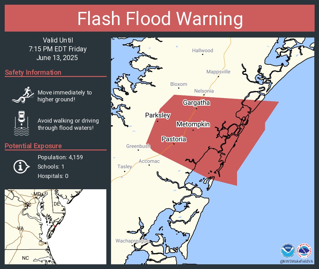 Flash Flood Warning including Parksley VA, Pastoria VA and  Metompkin VA until 7:15 PM EDT