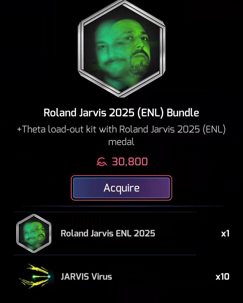 sina_ht's tweet photo. #Ingress #PlusTheta 日本時間7月1日8:59までRoland Jarvisのバンドル販売。各30,800 CMU
・Roland Jarvis 2025 (ENL) Bundle(メダルとJarvis Virus x10)
・Roland Jarvis 2025 Bundle(メダル、レアキネティックカプセルx5、フラッカーx2)
・Roland Jarvis 2018(再販) https://t.co/g7jUoasOUN