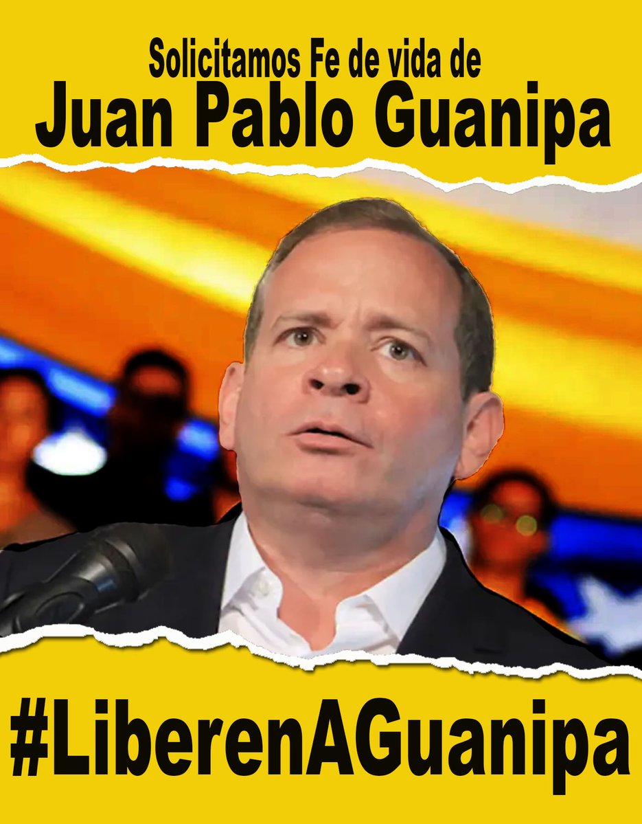 Leonardo Ospino (@ospinopoz) on Twitter photo 🇻🇪#Vzla sin fe de vida. <a href="/JuanPGuanipa/">Juan Pablo Guanipa</a> está desaparecido.
🚫Sin defensa
🚫Sin visitas
🚫Sin comunicación
¿#𝗗ó𝗻𝗱𝗲𝗘𝘀𝘁á𝗝𝘂𝗮𝗻𝗣𝗮𝗯𝗹𝗼𝗚𝘂𝗮𝗻𝗶𝗽𝗮? #LibertadParaLosPresosPolíticos
<a href="/Pr1meroJusticia/">Primero Justicia</a> #PJCaroní 🇻🇪#Vzla sin fe de vida. <a href="/JuanPGuanipa/">Juan Pablo Guanipa</a> está desaparecido.
🚫Sin defensa
🚫Sin visitas
🚫Sin comunicación
¿#𝗗ó𝗻𝗱𝗲𝗘𝘀𝘁á𝗝𝘂𝗮𝗻𝗣𝗮𝗯𝗹𝗼𝗚𝘂𝗮𝗻𝗶𝗽𝗮? #LibertadParaLosPresosPolíticos
<a href="/Pr1meroJusticia/">Primero Justicia</a> #PJCaroní