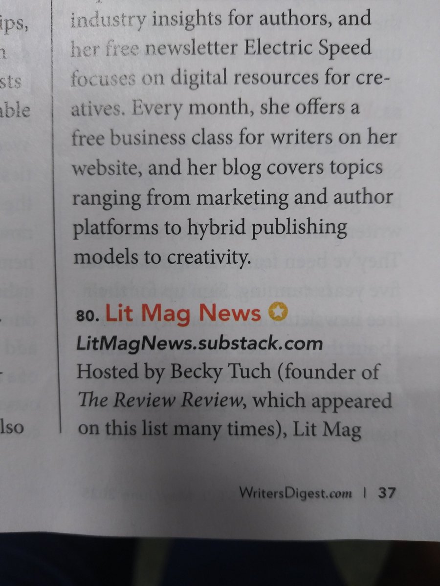 Becky Tuch (@beckyltuch) on Twitter photo Lit Mag News is in the <a href="/WritersDigest/">Writer's Digest</a> list of 101 Best Websites for Writers! Right between <a href="/JaneFriedman/">Jane Friedman</a> & Publishers Marketplace. Beyond honored & thrilled! Lit Mag News is in the <a href="/WritersDigest/">Writer's Digest</a> list of 101 Best Websites for Writers! Right between <a href="/JaneFriedman/">Jane Friedman</a> & Publishers Marketplace. Beyond honored & thrilled!