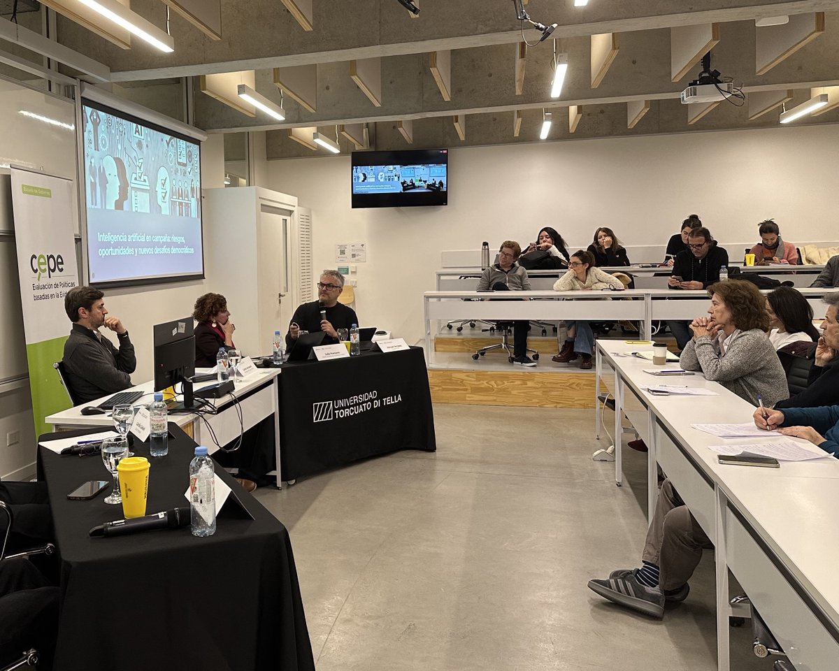 CEPE Di Tella (@cepeditella) on Twitter photo Ayer fue el panel "Inteligencia artificial en campaña: riesgos, oportunidades y nuevos desafíos democráticos", organizado junto al Dpto. de Ciencia Política y Estudios Internacionales. Gracias <a href="/ecalvo68/">Ernesto Calvo 💚</a>, <a href="/soycecigalvan/">Cecilia Galvan</a>, <a href="/Juliapomares/">Julia Pomares</a>, <a href="/mterradez/">Manuel Terrádez</a> y <a href="/GervasoniCarlos/">Carlos Gervasoni</a> por participar. Ayer fue el panel "Inteligencia artificial en campaña: riesgos, oportunidades y nuevos desafíos democráticos", organizado junto al Dpto. de Ciencia Política y Estudios Internacionales. Gracias <a href="/ecalvo68/">Ernesto Calvo 💚</a>, <a href="/soycecigalvan/">Cecilia Galvan</a>, <a href="/Juliapomares/">Julia Pomares</a>, <a href="/mterradez/">Manuel Terrádez</a> y <a href="/GervasoniCarlos/">Carlos Gervasoni</a> por participar.