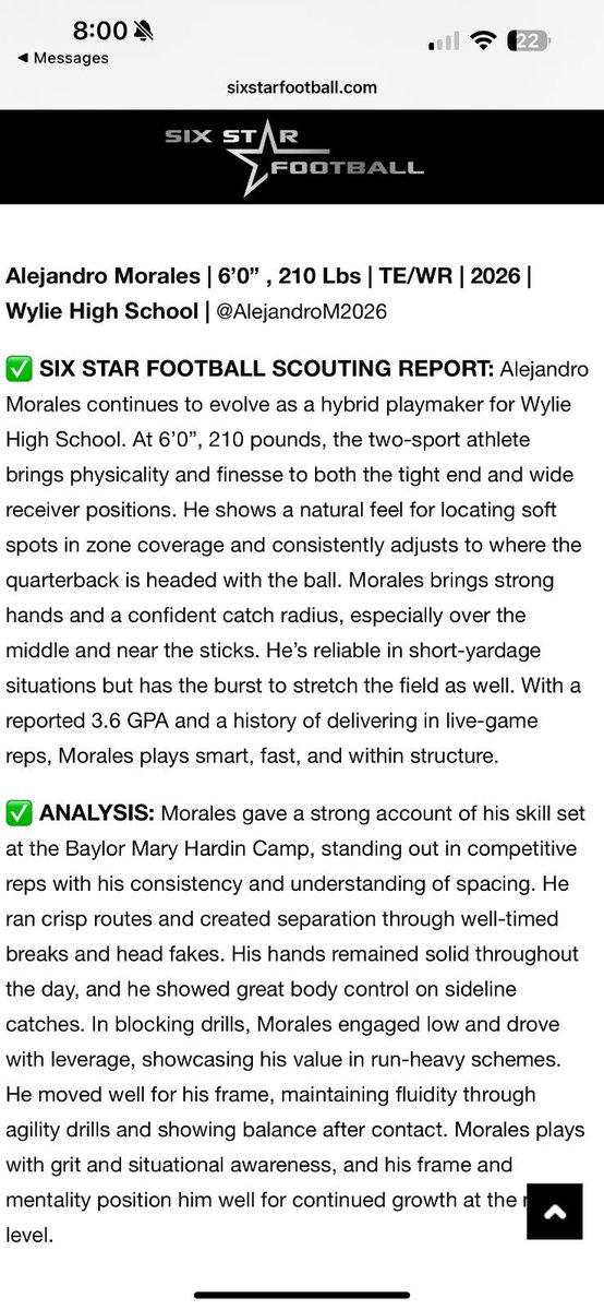 Alejandro Morales (@alejandrom2026) on Twitter photo Thank you <a href="/sixstarfootball/">Six Star Football | PLUS+</a> for the write up. Can't wait for what senior year holds!!
<a href="/AHMO_FOOTBALL/">Pirate Football</a> <a href="/DotyCoach/">Brandon Doty</a> <a href="/CoachCarter68/">Jimmy Carter</a> <a href="/CoachWyatt2/">Jared Wyatt</a> <a href="/TheGrindHouseST/">Grind House Sports Training</a> <a href="/glomanlam/">Chop💲</a> <a href="/LyonHBC/">Chris Douglas 🏈</a> <a href="/LeviJungling05/">Coach Levi Jungling</a> <a href="/coach_lonardo/">Coach Lo</a> <a href="/n_bongo15/">Coach Nathan Kabongo</a> Thank you <a href="/sixstarfootball/">Six Star Football | PLUS+</a> for the write up. Can't wait for what senior year holds!!
<a href="/AHMO_FOOTBALL/">Pirate Football</a> <a href="/DotyCoach/">Brandon Doty</a> <a href="/CoachCarter68/">Jimmy Carter</a> <a href="/CoachWyatt2/">Jared Wyatt</a> <a href="/TheGrindHouseST/">Grind House Sports Training</a> <a href="/glomanlam/">Chop💲</a> <a href="/LyonHBC/">Chris Douglas 🏈</a> <a href="/LeviJungling05/">Coach Levi Jungling</a> <a href="/coach_lonardo/">Coach Lo</a> <a href="/n_bongo15/">Coach Nathan Kabongo</a>
