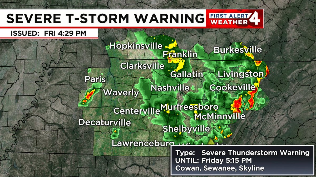 SEVERE THUNDERSTORM WARNING:  60mph+ wind gusts and/or 1" diameter hail or larger are possible in the highlighted area.  Remain indoors &amp; away from windows until this storm passes.  Tune to WSMV NEWS4 for the latest on this dangerous storm. #FirstAlert