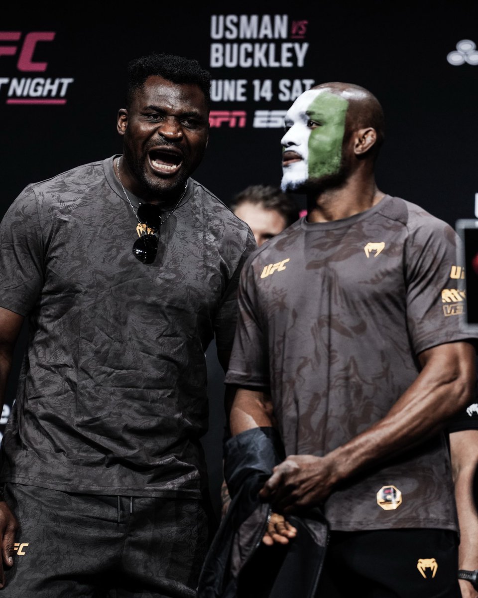 Francis Ngannou walked out Kamaru Usman for ceremonials today. 2 of Africa’s original 3 kings. 👑