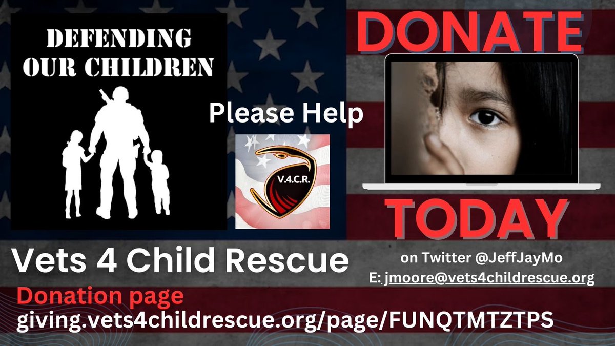 Dear Americans
Please help me raise $100K to help fight Child Sex Trafficking in the USA. Please consider donating to this amazing organizations  $5 $25 $50 
VETERANS 4 CHILD RESCUE 
Please Help if you can
giving.vets4childrescue.org/page/FUNQTMTZT…