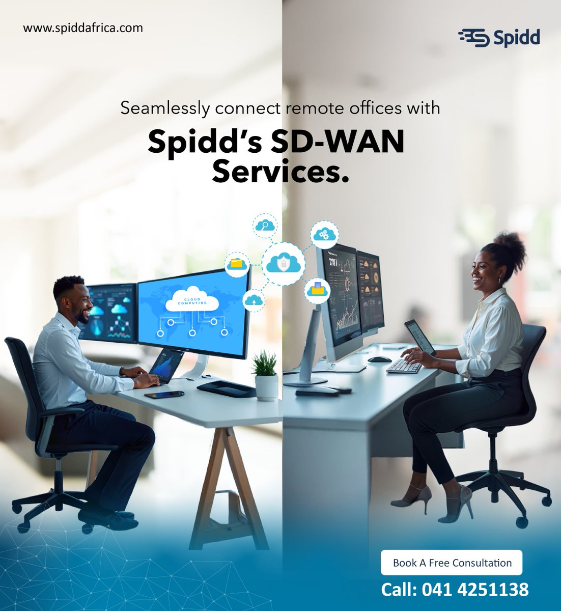Seamlessly connect your remote offices with Spidd's SD-WAN Services! 🌐 Boost efficiency and collaboration across all locations. 

Book your FREE consultation today! Call 041 4251138. #SDWAN #RemoteWork #NetworkSolutions #Connectivity #SpiddAfrica