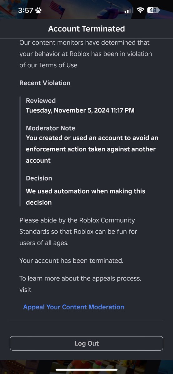 svlareclxpse's tweet image. my friend was wrongfully terminated and @Roblox 's system is refusing her appeals (please read attachments).  this is absolutely fucking stupid. 
#roblox #robloxtermination