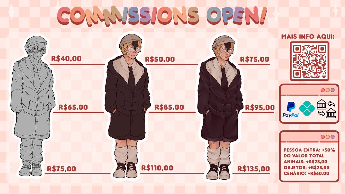 belyarts's tweet image. ∘₊✧ 𝗖𝗢𝗠𝗠𝗜𝗦𝗦𝗜𝗢𝗡𝗦 𝗢𝗣𝗘𝗡 ✧₊∘
(10 SLOTS DISPONÍVEIS)

Contato via DM e Discord!
Mais informações no carrd!
𝗘𝗡𝗚/𝗨$𝗗: vgen.co/belyarts

･｡₊🎨┆ Portfolio: belysportfolio.carrd.co
･｡₊📝┆ Carrd: bely-commissions.carrd.co