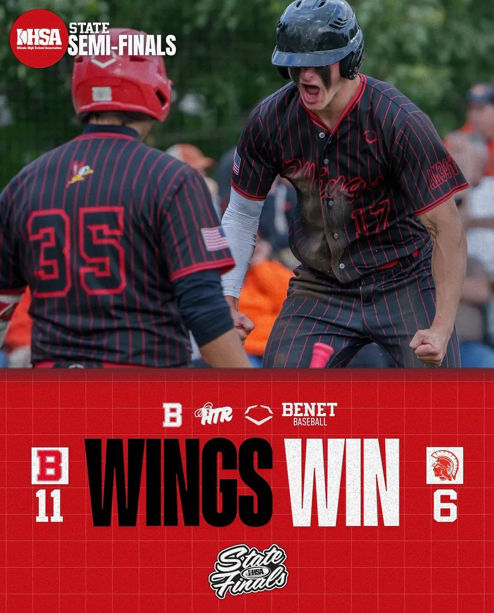 Benet Boys Varsity Baseball wins 11-6 VS Cary Grove! ⚾️

They will move on to play in the IHSA State Final VS St. Laurence tomorrow at 1 PM at Slammers Stadium in Joliet. 
#redwingnation