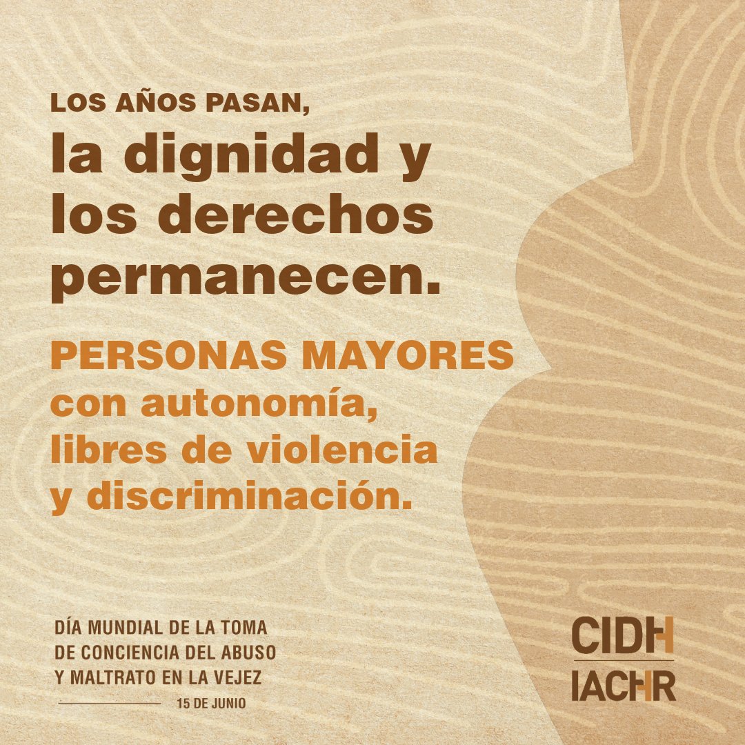 CIDH's tweet image. #DíaContraElMaltratoALasPersonasMayores.  El maltrato, la discriminación y violencia están prohibidos por la Convención Interamericana sobre #PersonasMayores, que cumple 10 años. Los Estados deben ratificarla y la sociedad promover la inclusión con dignidad. 👵🏽🧓🏿…