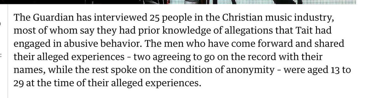 Further alleged victims of Michael Tait:

Zach was 29
Adam was 22
Abraham was 22
Jacob was 21
Gabriel was 19
Davis was 17
Israel was 13

I want you to understand why it's so important to speak loudly, emphatically, publicly:

The scope of abuse is absolutely breathtaking.
There