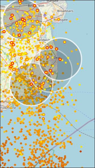 GwenEver69's tweet photo. this lightning storm is wild, they werent joking, came in from the channel not from the west as they predicted , but bloody hell. picture shows hits in last 15 minutes and the rain is just sheeting https://t.co/E0hgXHA7rv