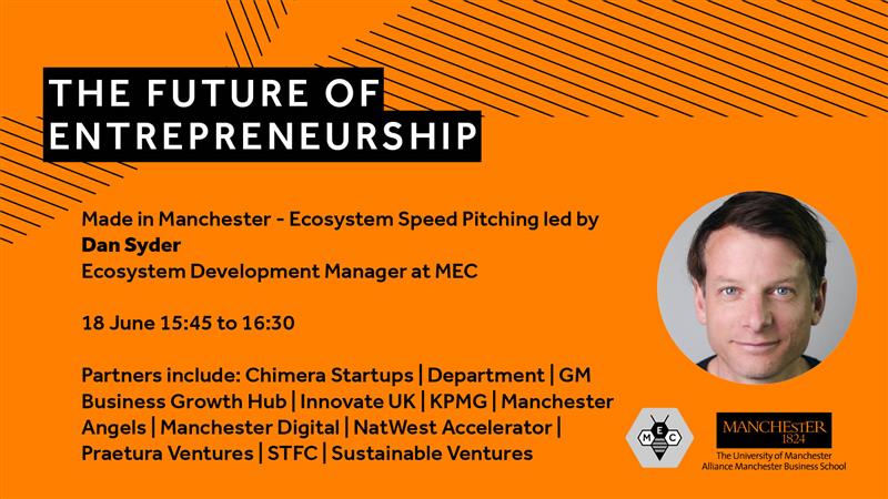 🚀 Made in Manchester: Ecosystem Speed Pitching
🗓️ Wed 18 June | ⏰ 15:45–16:30
📍AMBS
Hear direct pitches from:
Chimera Startups, <a href="/innovateuk/">Innovate UK</a>, GM Business Growth Hub, <a href="/praetura_ven/">Praetura Ventures •</a>, MCR Angels, <a href="/NatWestBusiness/">NatWest Business</a>   <a href="/kpmguk/">KPMG UK</a>, STFC &amp; more...
🎟️entrepreneurship.manchester.ac.uk/events/future-…