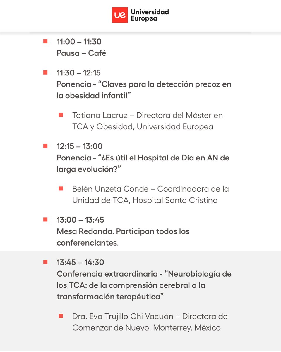 Este 30 de junio, la Dra. Eva Trujillo, directora deCDN, participará como conferencista en la VI Jornada UTCA-HNJS organizada por la Universidad Europea de Madrid y el Hospital Infantil Niño Jesús.

🕘 9:15 am - 2:30 pm (Madrid)
🕘 2:15 am - 7:30 am (México)