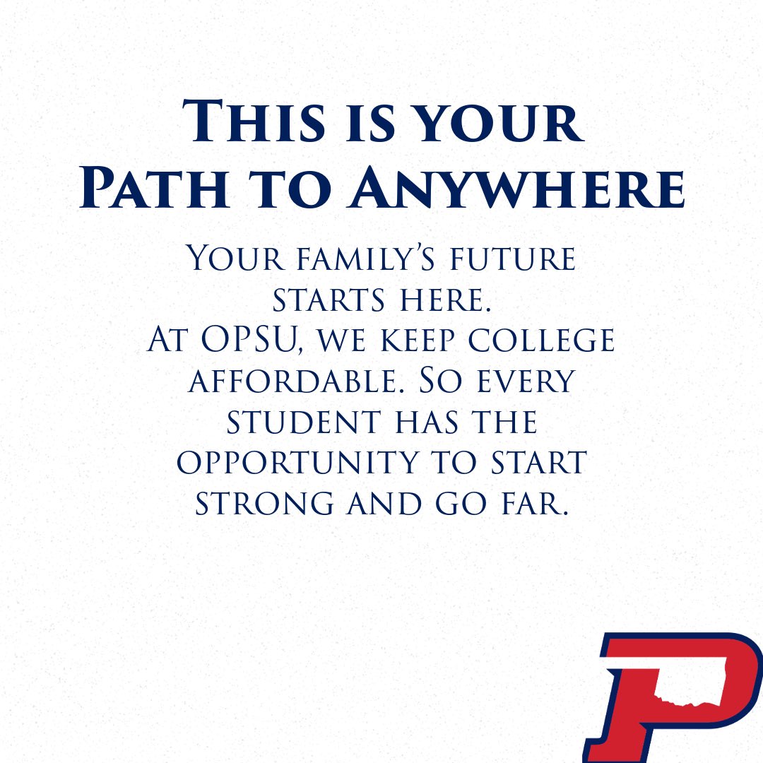 No tuition or fee increases this year.
No hidden costs. Just opportunity.

OPSU remains Oklahoma’s most affordable university because your path to success should never come at the expense of peace of mind.
#WeArePanhandle