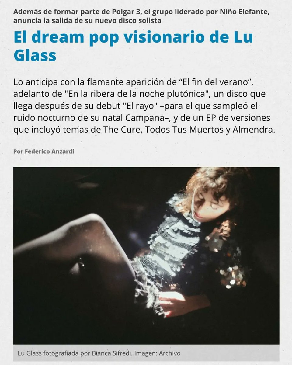 Puddle Label (@puddlelabel) on Twitter photo ¿Ya vieron la nota que le hizo <a href="/federicoanzardi/">Federico Anzardi</a> a <a href="/luglassdreams/">@luglassdreams</a> para el suplemento Radar de <a href="/pagina12/">Página|12</a> ? Ahí habla sobre su single más reciente 'El fin del verano', adelanto de su disco 'En la ribera de la noche plutónica'.
Nota completa acá: pagina12.com.ar/830194-el-drea… ¿Ya vieron la nota que le hizo <a href="/federicoanzardi/">Federico Anzardi</a> a <a href="/luglassdreams/">@luglassdreams</a> para el suplemento Radar de <a href="/pagina12/">Página|12</a> ? Ahí habla sobre su single más reciente 'El fin del verano', adelanto de su disco 'En la ribera de la noche plutónica'.
Nota completa acá: pagina12.com.ar/830194-el-drea…