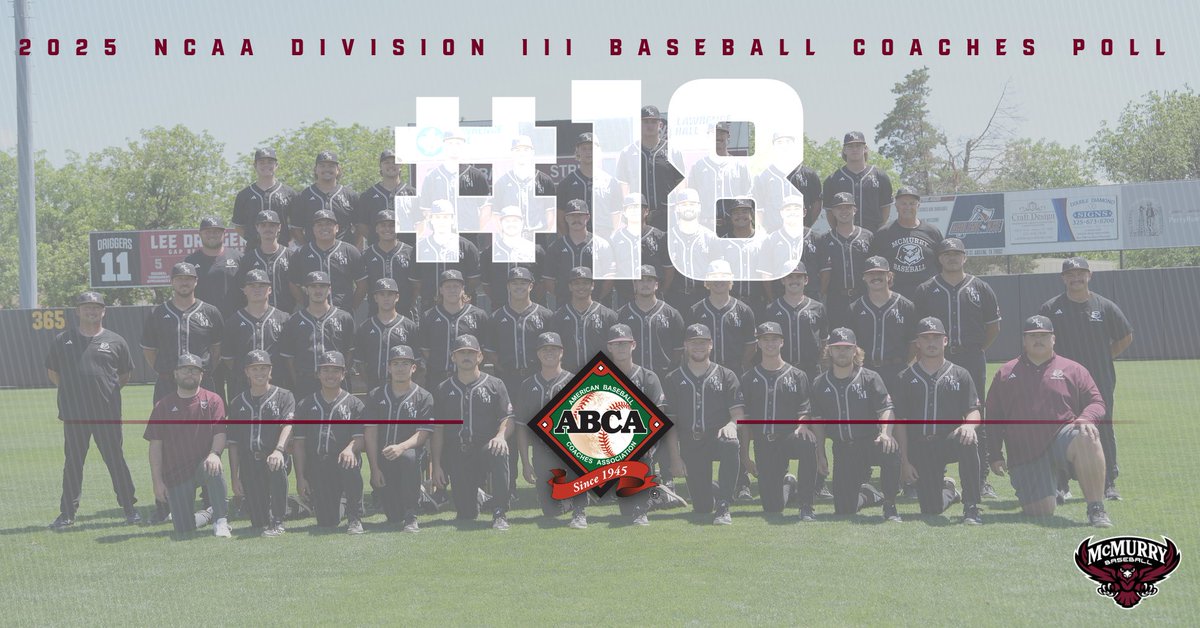 McMurry Athletics (@mcmsports) on Twitter photo McMurry War Hawks Baseball finishes #18 in the ABCA 2025 NCAA Division III Baseball Coaches Poll <a href="/McMurryBaseball/">McMurry Baseball</a> McMurry War Hawks Baseball finishes #18 in the ABCA 2025 NCAA Division III Baseball Coaches Poll <a href="/McMurryBaseball/">McMurry Baseball</a>