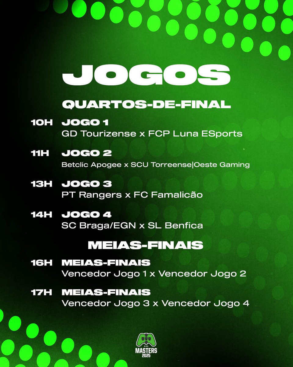 Coloca os alarmes para não perderes 𝗡𝗔𝗗𝗔! ⏰ 

A #FPFMasters continua este sábado e podes seguir na Twitch da FPFPortugal! 💻