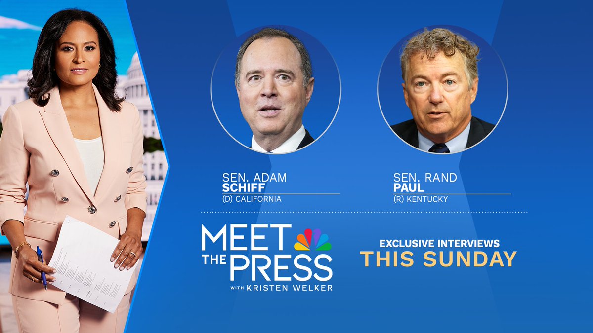 Kristen Welker (@kwelkernbc) on Twitter photo Join me on @MeetthePress this Sunday for my exclusive interviews with <a href="/SenRandPaul/">Senator Rand Paul</a> (R-Ky) and <a href="/SenAdamSchiff/">Adam Schiff</a> (D-Calif). <a href="/SteveKornacki/">Steve Kornacki</a> will also break down the results of our new NBC News Decision Desk poll! #IfItsSunday #MTP Join me on @MeetthePress this Sunday for my exclusive interviews with <a href="/SenRandPaul/">Senator Rand Paul</a> (R-Ky) and <a href="/SenAdamSchiff/">Adam Schiff</a> (D-Calif). <a href="/SteveKornacki/">Steve Kornacki</a> will also break down the results of our new NBC News Decision Desk poll! #IfItsSunday #MTP