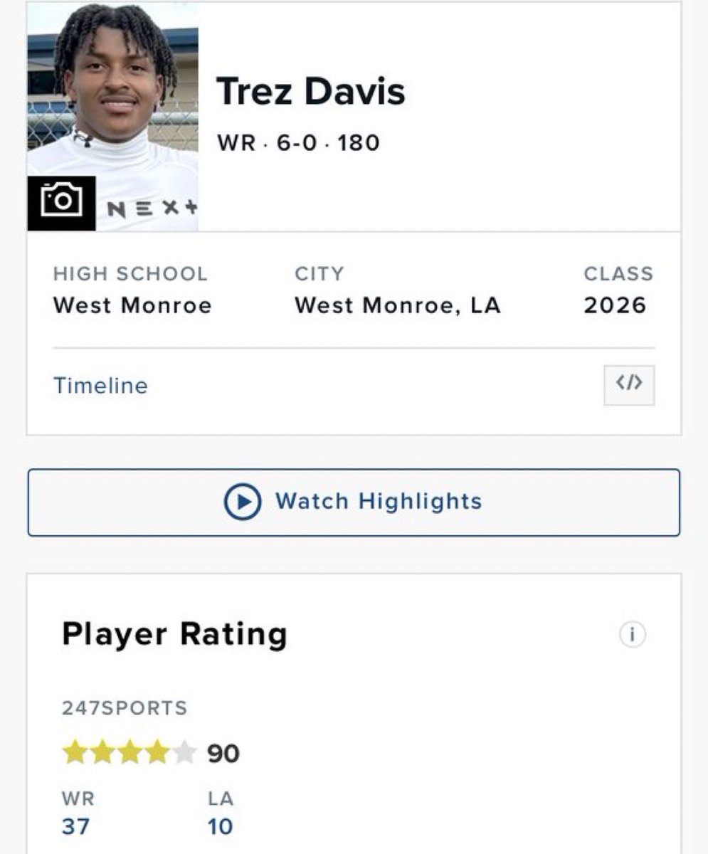 Class of 26 WR Trez Davis is now rated as a 4Star/90. Davis is On an OV with #Tulane right now. Trez is a featured player in the Tulane Season Preview:Early Look at the class of 2026 <a href="/beinthekneaux/">The Kneaux</a>