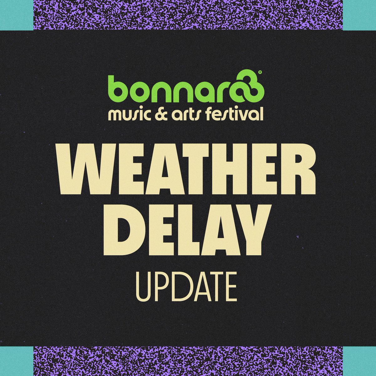 Bonnaroo's tweet image. We are continuing to see multiple storm cells tracking towards The Farm. Centeroo will remain closed for the next few hours.
Do what Bonnaroovians do: make friends with your neighbors, radiate positivity, and we'll keep you updated as soon as we know more.
