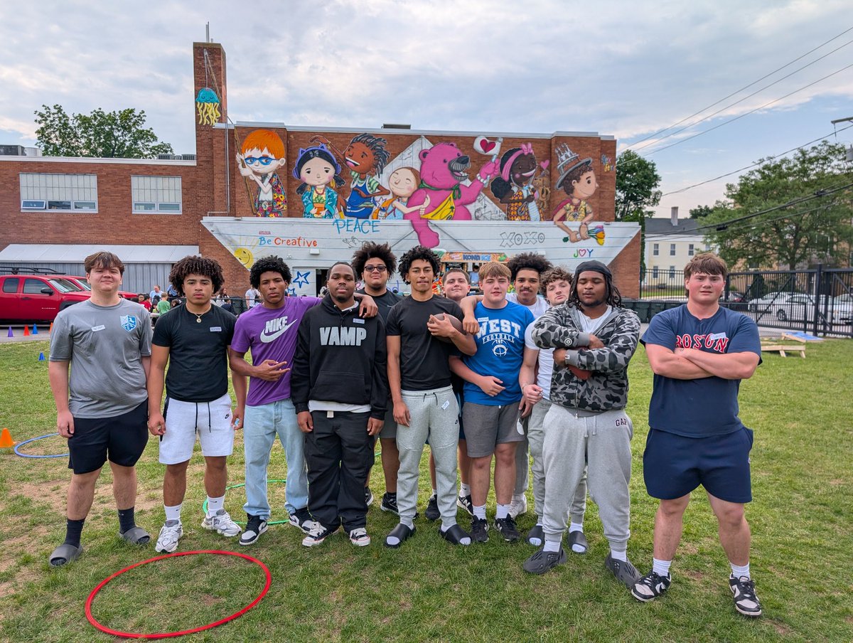 We talk about service to others and community a lot in our program, but it is great to see it in action! Proud of our guys helping out at the Boys &amp; Girls Clubs of Greater Manchester today. #raisethebar #blueknights