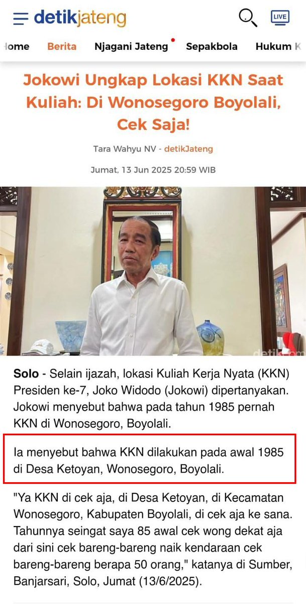 Jadi bagaimana 

Joko Widodo KKN DUA KALI?

Pertama, akhir tahun 1983
Sumber: Bareskrim, 22/5/2025

Kedua, awal tahun 1985
Sumber: DetikJateng, 13/6/2025

Simpulan:

Hipotesis 1: 
Apakah ada 2 Joko Widodo?
Joko Widodo A, KKN 1983
Joko Widodo B, KKN 1985

Hipotesis 2: 
Apakah ada