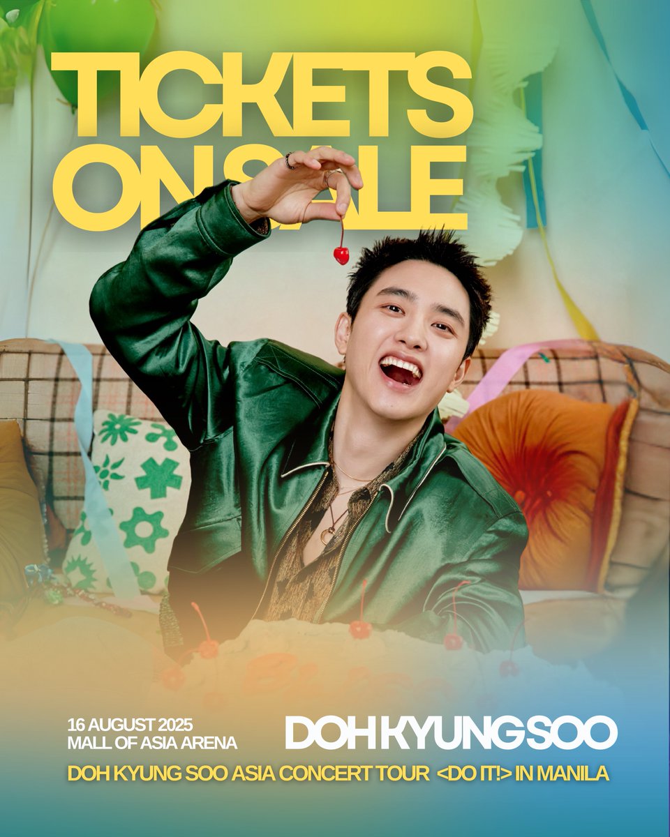 Philippine Concerts (@philconcerts) on Twitter photo TICKETS ON SALE TODAY: Tickets for the DOH KYUNG SOO ASIA CONCERT TOUR <DO it!> in MANILA will be available today at 12PM via SM Tickets outlets and online here smtickets.com/events/view/14β¦ π©Ά
#DOit2025 IN MANILA
π August 16, 2025
πMOA Arena
<a href="/WilbrosLive/">Wilbros Live</a> TICKETS ON SALE TODAY: Tickets for the DOH KYUNG SOO ASIA CONCERT TOUR <DO it!> in MANILA will be available today at 12PM via SM Tickets outlets and online here smtickets.com/events/view/14β¦ π©Ά
#DOit2025 IN MANILA
π August 16, 2025
πMOA Arena
<a href="/WilbrosLive/">Wilbros Live</a>