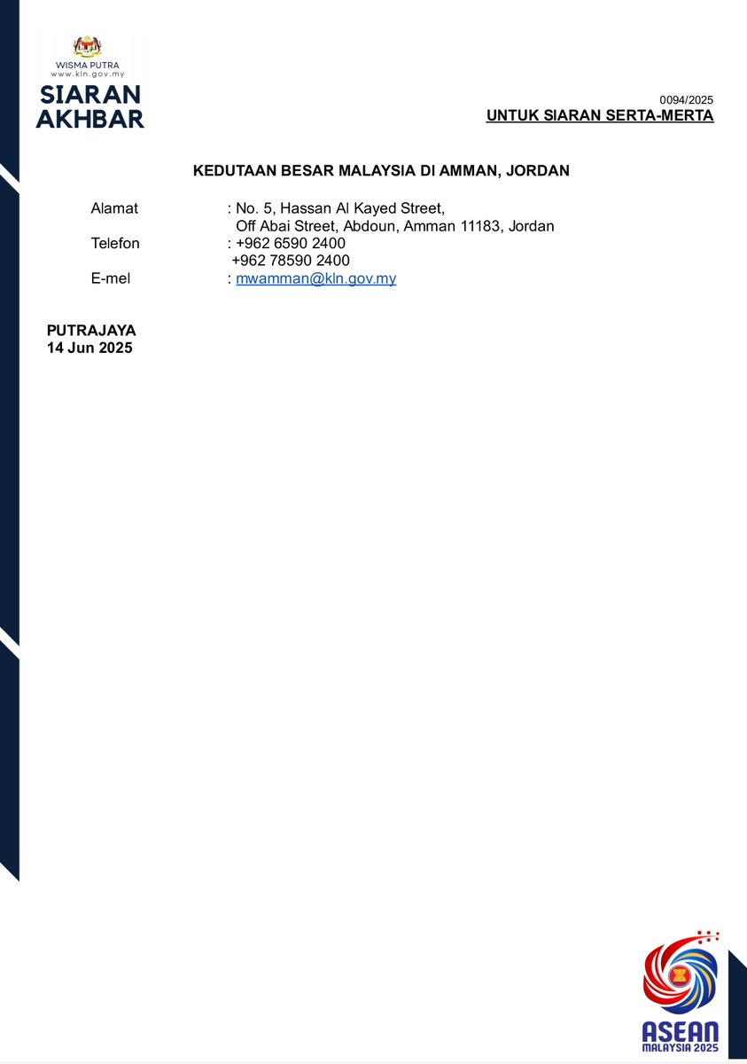 MalaysiaMFA's tweet image. PRESS RELEASE: TRAVEL ADVISORY FOR MALAYSIANS IN IRAN, IRAQ AND JORDAN