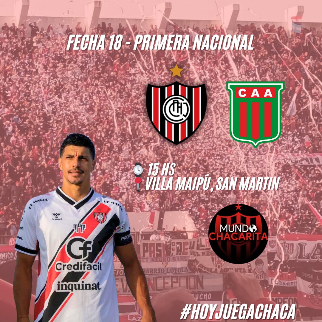 #HoyJuegaChaca

🆚️ Agropecuario
⌚️ 15 hs.
📍 Villa Maipú, San Martín
👨‍⚖️ Felipe Viola
📻 FM 101.9 <a href="/Sol_de_Octubre/">FM Sol de Octubre</a> y FM 103.9 <a href="/NdRradio/">NdR Radio FM 103.9</a>
📺 Facebook Live: Mundo Chacarita