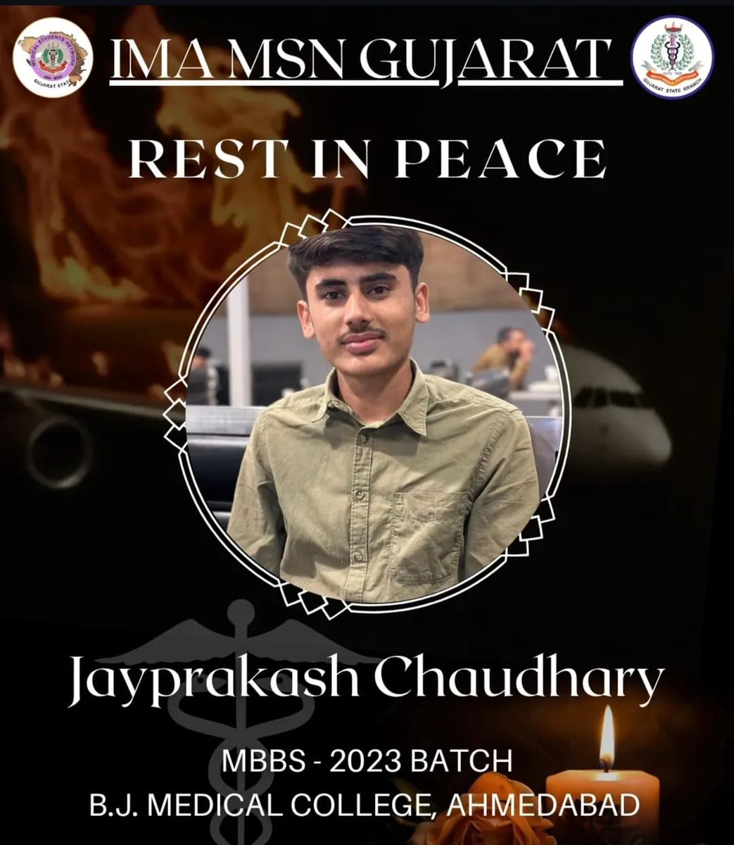 IMA_MSN_GUJARAT's tweet photo. IMA MSN Gujarat mourns the tragic loss of our medical students from BJMC, Ahmedabad. You will always live in our hearts, may your soul rest in peace 🕊️🙏💐
#gonetoosoon #AhmedabadPlaneCrash #Ahmedabad #BJMedicalCollege https://t.co/3MY6hdIWkk
